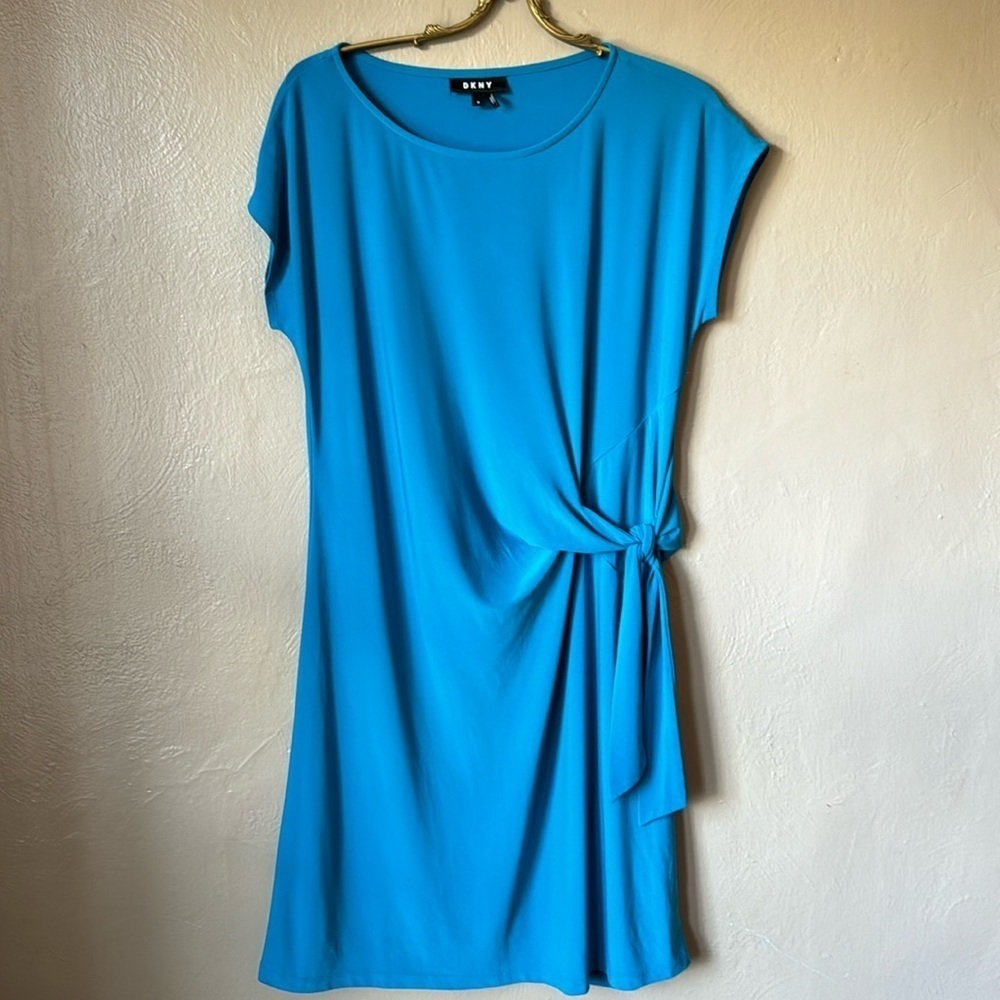 DKNY Blue Side Tie Dress Size Medium